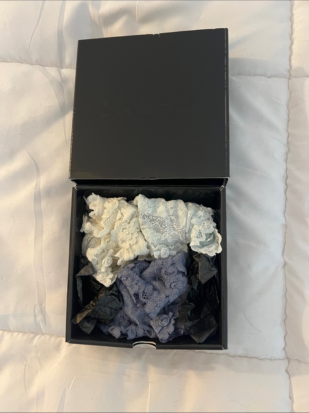 SKIMS Lace Panty Set in Cream and Blue